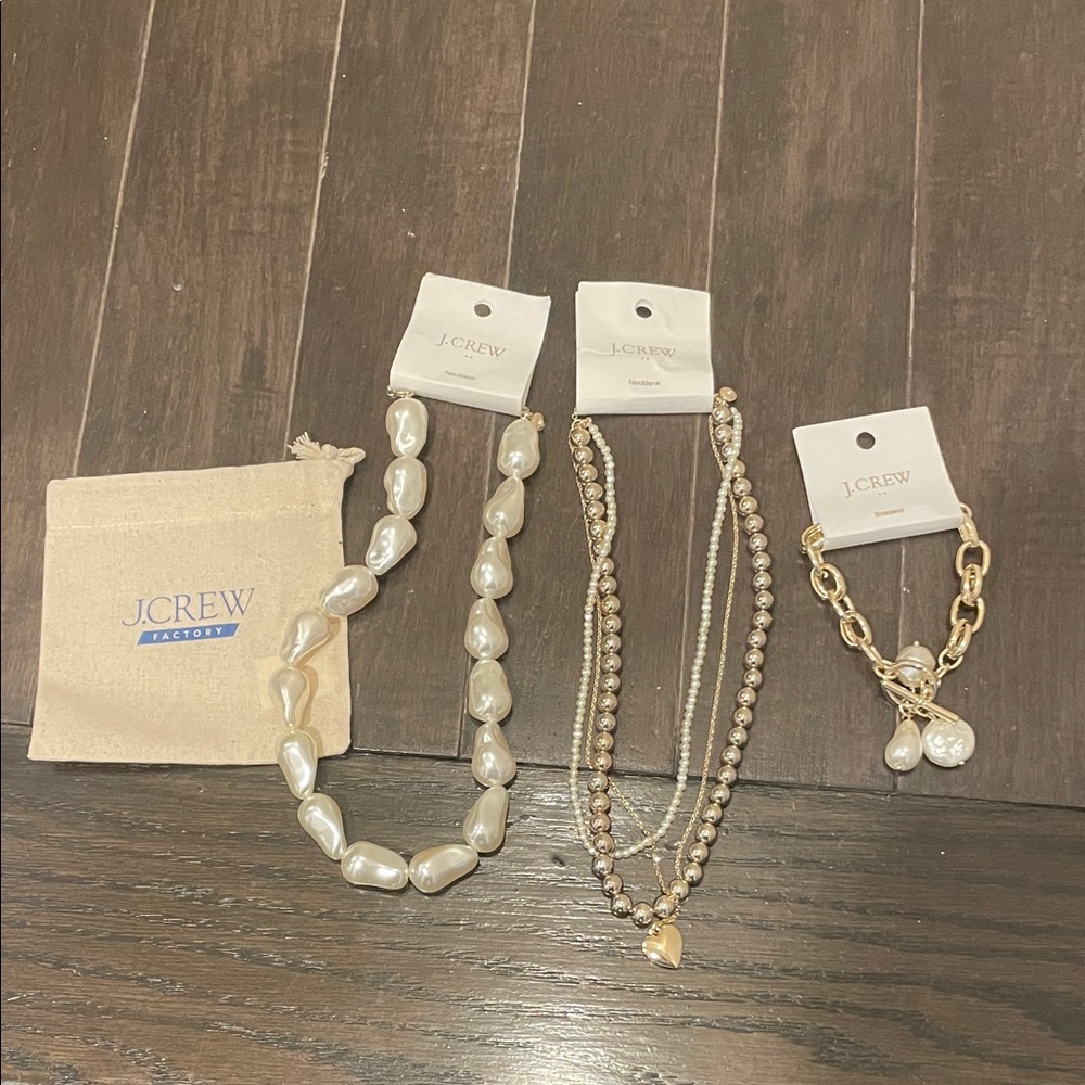 J. Crew Iridescent Pearl and Gold Plated Necklace (2) & Bracelet